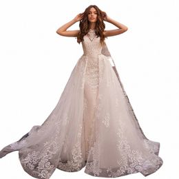 luxury Detachable 2 In 1 Vestidos De Novia Embroidered Lace Mermaid Wedding Dres Appliques Vestido De Noiva H8o3#