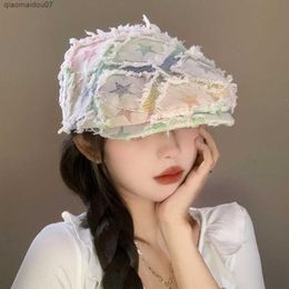 Newsboy Hats Korean Ins Fashion Hole Womens Colourful Front Photo Hat Spring/Summer Vintage Niche Design Showcase Face Little Beret Y2kL2403