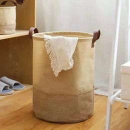 Laundry Bags Cotton Linen Fabric Storage Basket Portable Household Bathroom Bucket Foldable Kids Toys Bag
