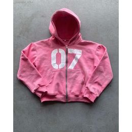 Pembe grunge büyük boy sweatshirt fermuarlı kapüşonlu mektup baskı hoodies kadın goth y2k üstleri harajuku sokak giysileri 478