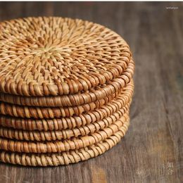 Tea Trays 2 Sizes Handmade Rattan Mats Round Natural Water Pet Cushions Heat Insulation Kettle Pads