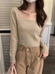 Women Crop Knit Sweater Knitted Sweater Pullover Long Sleeve Slim Fit Tops Korean Style Winter Women's Clothing 240320