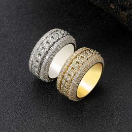 Hip Hop Micro Set Zirkon rotatierbarer kubaner echter Gold elektroplattiert Männer trendy Ring