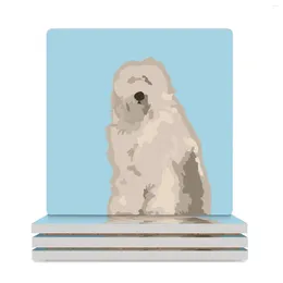 Table Mats Old English Sheepdog Ceramic Coasters (Square) Coffee Cup Holder Christmas Tea