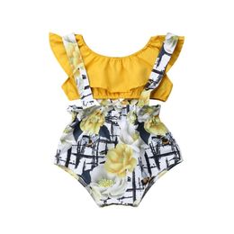 Clothing Sets Canis Summer 2Pcs Newborn Baby Girl Floral Romper Tube Yellow Collar Top Overall Pp Shorts Pants Outfit Clothes Cute Set Dhtfh