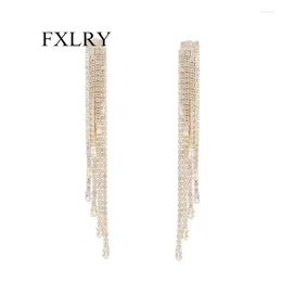 Dangle Earrings FXLRY Fashion Micro Pave Cubic Zircons Long Tassel For Women Dinner Dress Bridal Jewellery Accessory