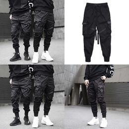 Männerbänder Farbblockhosen Schwarze Taschenfracht Harem Jogger Haruku Sweatpant Hip Hop Hosen2024