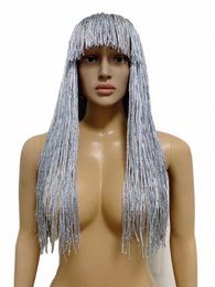 new Sexy Sier Sequin Tassel Wigs Women Birthday Party Rhineste Fringes Headwear COS Lg Wig Dance Performance Accories O5AM#