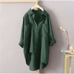 Casual New Womens Solid Colour Shirt Autumn Cotton and Linen Cardigan Double Pocket Long Sleeve Top 7 Colours 8 Sizes 4OHTL