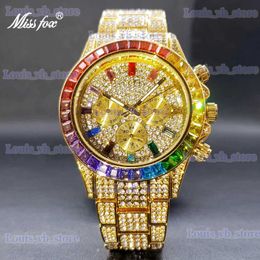 Other Watches Gold For Men MISSFOX Rainbow Baugette Classic Stylish Quartz Wristes With Calendar Diamond Timepiece Dropshipping T240330