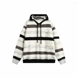 Men's Sweaters American Retro Personalised Striped Long-sleeved Fashion Loose Casual High Street Sweater Hooded Pullover Male Clothes