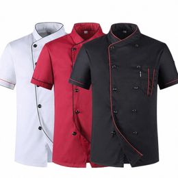 short Sleeve Restaurant Chef Kitchen Work Uniforms Double Breasted Sushi Bakery Cafe Waiter Catering Food Service Jackets Aprs 91lk#