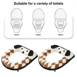 Toilet Seat Covers Winter Warm Cartoon Dog Cover Zipper Closure Thicken Plush Bathroom Pad Accessories