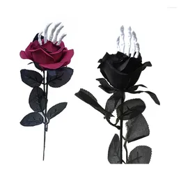 Decorative Flowers Halloween Rose Flower With Hand Bone Artificial Roses DIY Arrangement