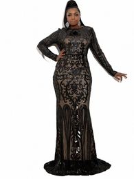 missord Black Sequin Plus Size Party Dr Elegant Women O-neck Lg Sleeve Bodyc Mermaid Prom Dres Large Size Evening Gown Z4f1#