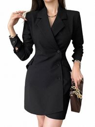 zanzea Women Solid Color Mini Dres 2023 Autumn Blazer Dr Fi Lg Sleeve Office Vestido Casual Lapel Pleats Short Robe E9y4#
