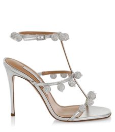 New Women roman sandal stiletto heels Aquazzura sandals Cha Cha leather shoe high heel shoe ball rhinestone shaped and strap summer walk wedding heeled dress shoes