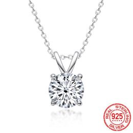 Authentic Sterling Silver 925 Necklace 2 Ct Round Solitaire Zirconia Diamond Pendant Women Wedding Jewellery Birthday Present XD117257s