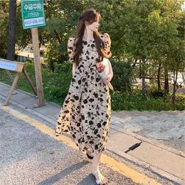 Maternity Dresses Fluffy O-neck Vintage Flower Pregnant Womens Dress Long and Loose Pregnant Womens Chiffon Dress High Waist Pregnant Womens Beach Dress CuteL2403