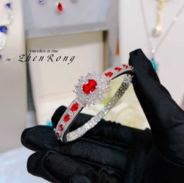Light luxury and high-end buckle flower bracelet with versatile diamond inlay imitating natural pigeon blood red Colour treasure bracelet for women 435K