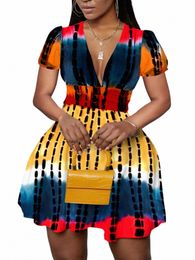 lw Plus Size Mini Dr Tie-dye Flounce Design Deep V Neck A Line Full Print Summer Fi 2022 Cleavage Female Vestidos L26m#