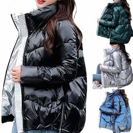 glossy Winter Down Cott Padded Jacket For Women Thick Bright Black Short Shiny Jacket Yellow Red Cott Parkas Outwear U3kR#