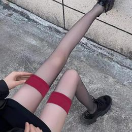 Women Socks Red Edge Stockings Thigh High Transparent Sexy Black Silk Sockings Appear Slim Ultra-thin Leg For