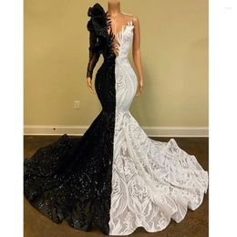 Party Dresses One Shoulder Mermaid Prom Long White Black Lace Evening Dress Appliques Luxury Cocktail Gowns Tulle Vestidos P228