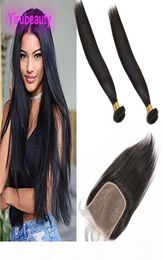 Peruvian Human Hair 2 Bundles With 66 Lace Closure Middle Three Part Straight Virgin Hair Bundles With 6X6 Closure5009490