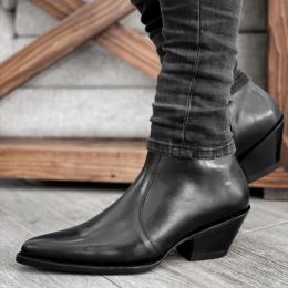 Boots Genuine Leather Men Chelsea Boots Black Zipper Boots for Men Free Shipping Vintage Motorcycle Boots Ankle Boots