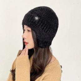 Berets Women Candy Colours Winter Hat With Earflap Fashion Soft Faux Fur Knitted Kpop Style Beanie Hats Female Streetwear Cap