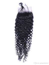 Curly Lace Closure Bleached Knots Brazilian Virgin Deep Curly Human Remy Hair Closure Middle 3 Part Silk Base 44 Lace Closur6154007