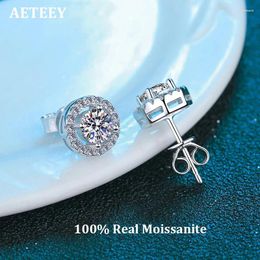 Stud Earrings AETEEY VVS Real Moissanite Round D Color 1ct 2ct 925 Sterling Silver Lab Diamond Fine Jewelry For Women