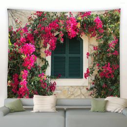 Tapestries Floral Aesthetic Decorative Tapestry Spring Fence Landscape Backdrop Cloth Wall Hanging Garden Poster Living Room Home Decor