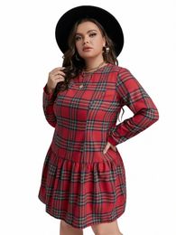 finjani Plus Size Party Dres Scottish Style Red And Black Plaid Woman's Dr 2022 Elegant Dres For Women I63W#