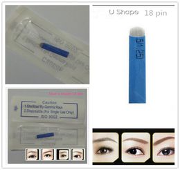 100 PCS 18 Pin U Shape Tattoo Needles Permanent Makeup Eyebrow Embroidery Blade For 3D Microblading Manual Tattoo Pen2043122