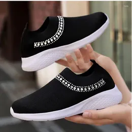 Fitness Shoes Vulcanized Sneakers Women Trainers Knitted Ladies Slip-on Sock Sparkly Crystal Zapatillas Mujer Casual