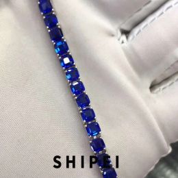 Bangles SHIPEI Classic Solid 925 Sterling Silver VVS 3EX Asscher Cut Sapphire Gemstone Unisex Bracelet Bangle Fine Jewelry Wholesale