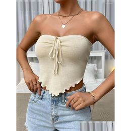 Womens Tanks Camis Women Strapless Crop Top Cloghet Slim Bandeau Sleeveless Solid Knit Short Camisole Y Tops Y2K Clothes Drop Delivery Otv0D