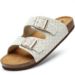 Casual Shoes Bacia Womens Cork Footbed Slides Comfort Adjustable Double Buckle Flat Sandals With Memory Foam