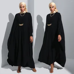 Ethnic Clothing Abaya Arab Dubai Muslim Dress Long Robe Women's Gold Chain Three Dimensional Decoration Bat Sleep Loose Skirt