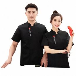 breathable Chef Uniform Short Sleeves Restaurant Kitchen Chef Jacket Summer Hot Pot Restaurant Cafe Barber Shop Waiter Work Wear U4uX#