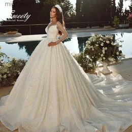 Urban Sexy Dresses Luxury Wedding Dress Chiffon With Beading Lace Sequins Ball Gown Train Full Sleeve O-Neck Bride Button Vestido De Novia yq240329