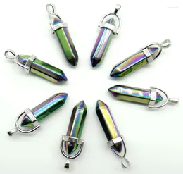 Charms Wholesale 24pcs Natural Stone Titanium Crystal Pendant Hexagonal Column DIY Jewellery Making Necklace Key Chain Earrings