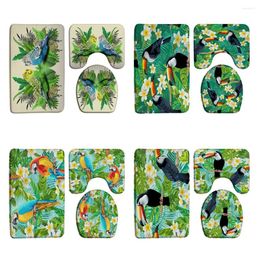 Bath Mats Toucans Parrot Palm Tree Leaves Mat Set Jungle Bird Bathroom Decor Rug Absorbent Microfiber Flannel Toilet Lid Cover Carpet