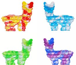 Christmas Gift llama Alpaca shape toys push bubble per Tie dye finger puzzle Silicone squeezy cartoon stress relief game Children Kids Birthday toy8621273