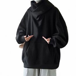 men's Oversized Hoodies Japanese Ninja Style Hooded Sweatshirt Solid Color Turtleneck Pullovers Harajuku Hip Hop Tracksuit Tops O9u3#