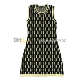 Women Sleeveless Dress Crew Neck Knitted Dresses Sexy Tight Fitted Dress Letters Jacquard Dresses