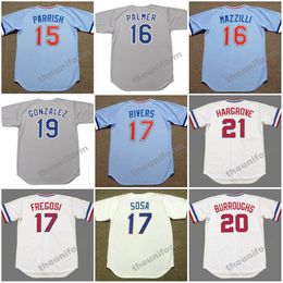 Men's 1974's-1993's Texas LARRY PARRISH DEAN PALMER LEE MAZZILLI JIM FREGOSI #17 RIVERS SAMMY SOSA JUAN GONZALEZ JEFF BURROUGHS Throwback Baseball Jersey S-5XL