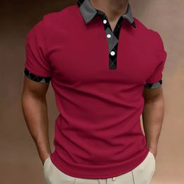 Striped Polo Shirts Men Solid Colour Polo Shirt Tops Lapel Plaid Print Business Casual Golf Breathable Short Sleeve Top Summer 240320